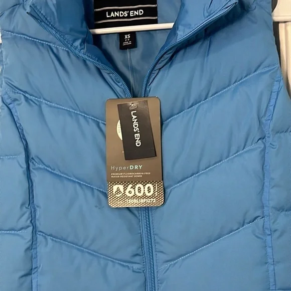 NWT Women’s Lands End Hyper Dry Allied Feather 600 Down Blue Zip Vest Size XS - Picture 6 of 7